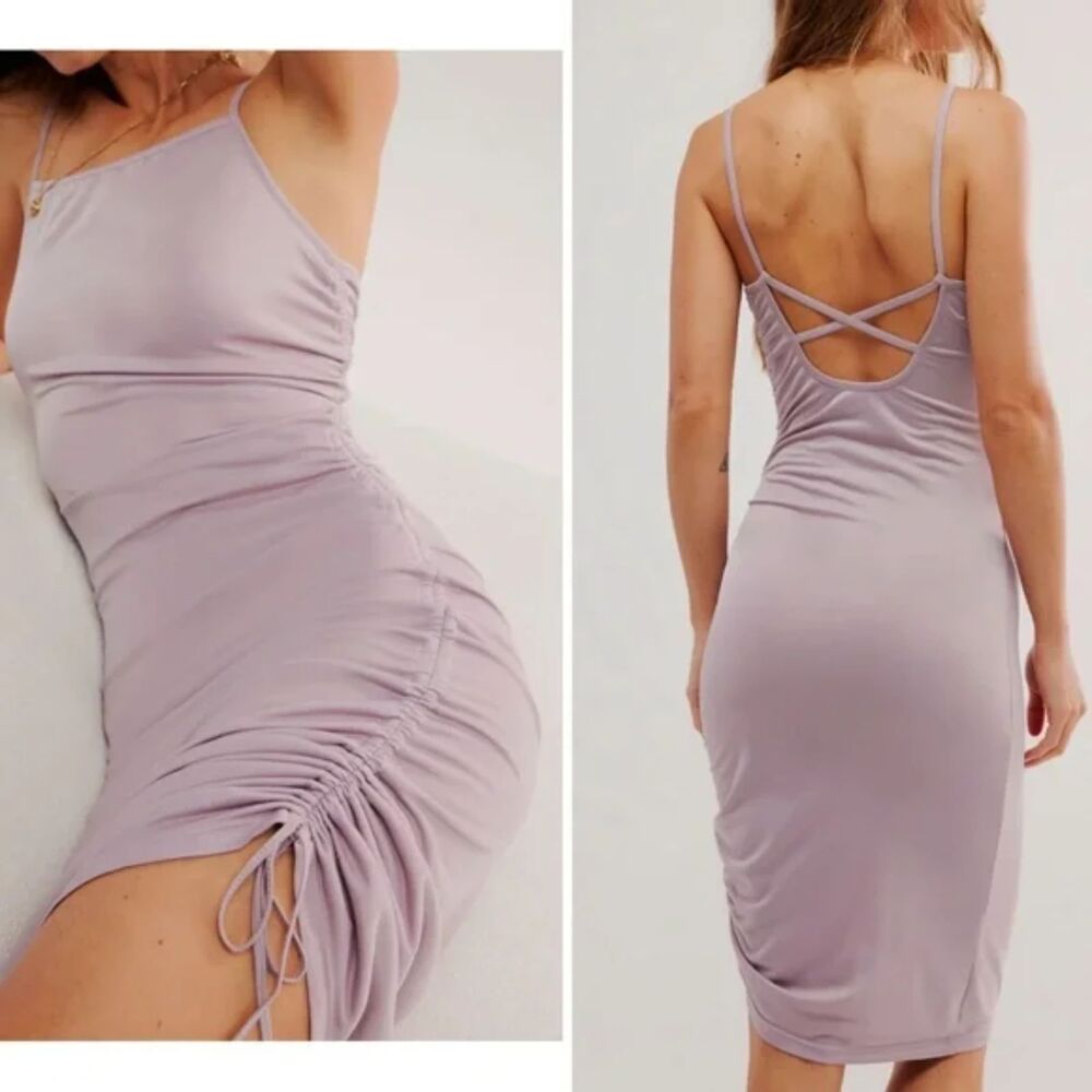 Free People Talk About It Lilac  Mini Dress  Y2K Aesthetic Strappy Back Dress